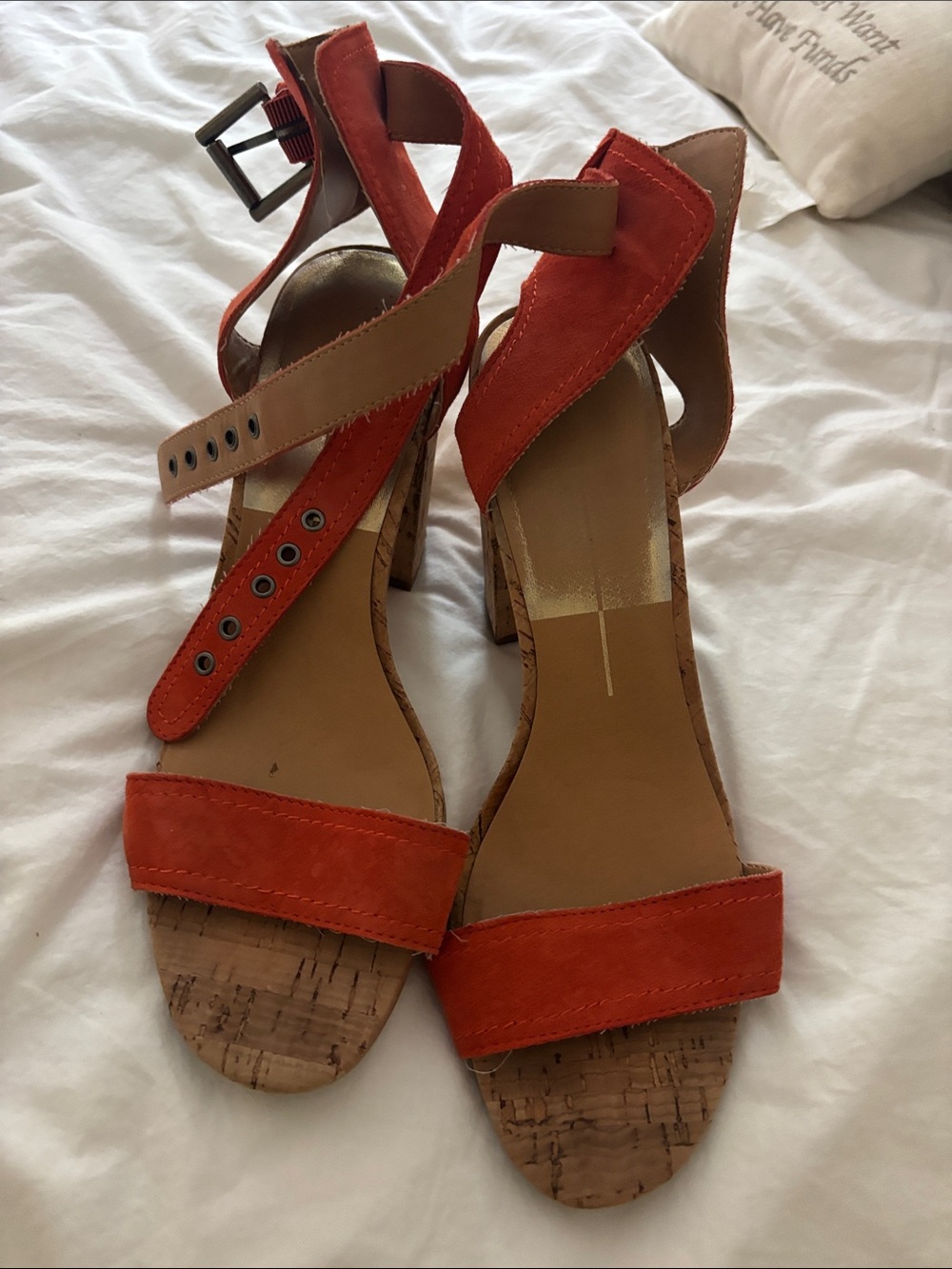 Dolce Vita Orange Suede Cork Block Heel Sandals